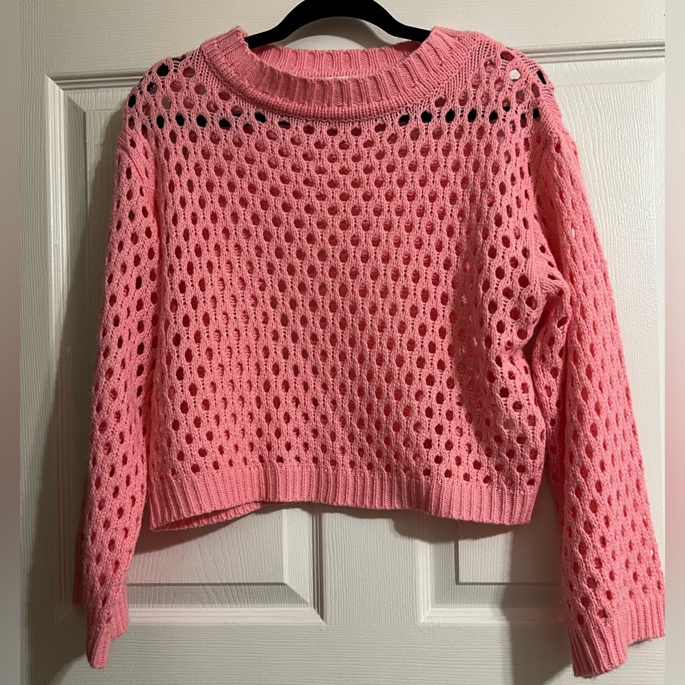 Chic Pink Open-Knit Women's Sweater